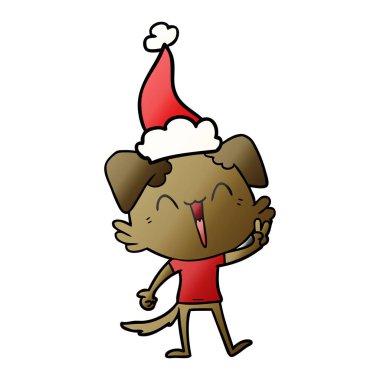 mutlu küçük köpek el giyen Noel Baba şapkası, degrade çizgi film çekilmiş