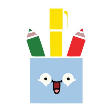 düz renk retro karikatür bir kalem tencere