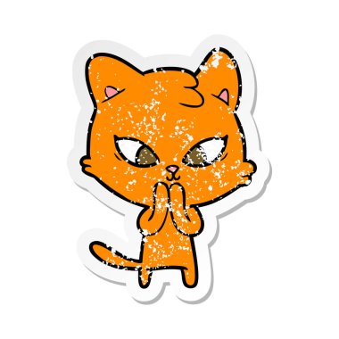 sevimli çizgi kedi sıkıntılı etiket