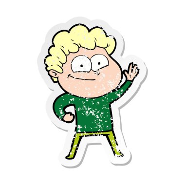 karikatür mutlu bir adamın sıkıntılı etiket