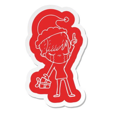 giyen Noel Baba şapkası ağlayan bir kadın ilginç çizgi film etiketi