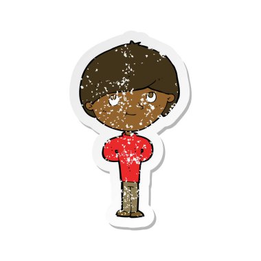 Retro sıkıntılı etiket bir karikatür mutlu çocuk