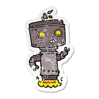 bir çizgi film robot gezinip, sıkıntılı etiket