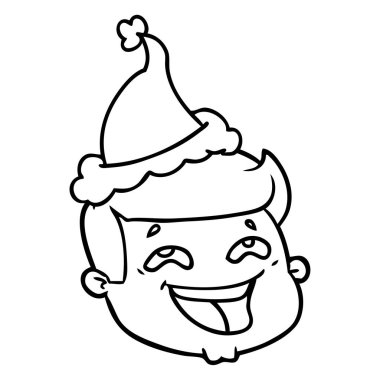 mutlu el çizim için Noel Baba şapkası giyen bir erkek yüz çekilmiş