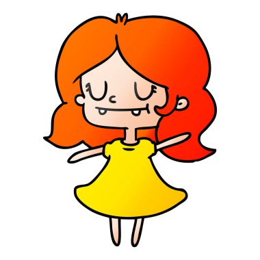 şirin kawaii kız serbest el çekilmiş degrade çizgi film