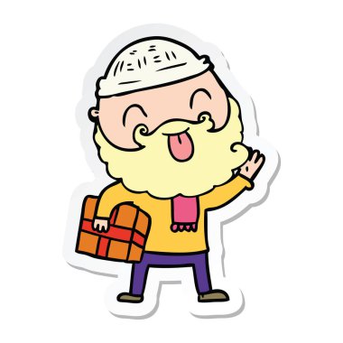 Noel hediyesi taşıyan sakallı bir adam etiketi