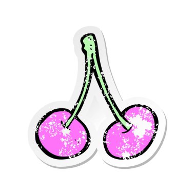 Retro sıkıntılı etiket bir karikatür kiraz