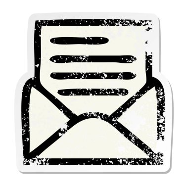 sevimli çizgi mektup ve zarf sıkıntılı etiket