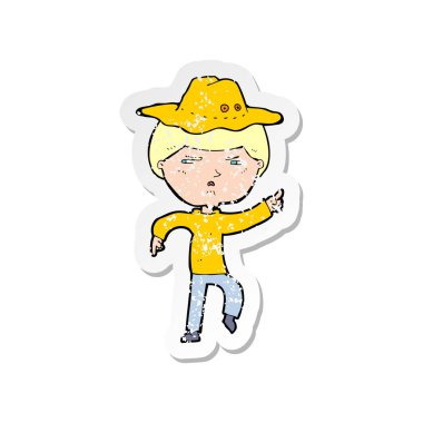 şapkalı bir çizgi film adamın Retro sıkıntılı etiket