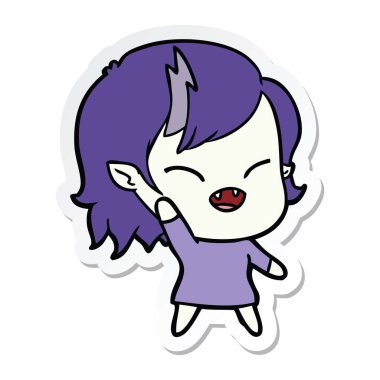 etiket sallayarak bir karikatür gülen vampir kız