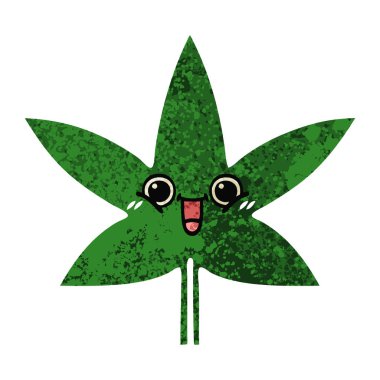 Retro illüstrasyon stil çizgi film marihuana yaprağı