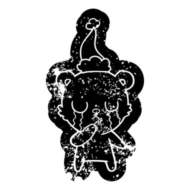 Kutup ayısı karikatür sıkıntılı simgesini giyen Noel Baba şapkası ağlıyor