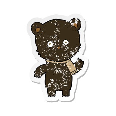 Retro sıkıntılı etiket siyah ayı sallayarak bir karikatür