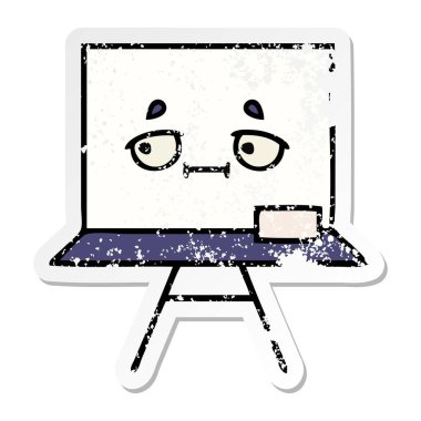 bir sevimli çizgi beyaz tahta sıkıntılı etiket