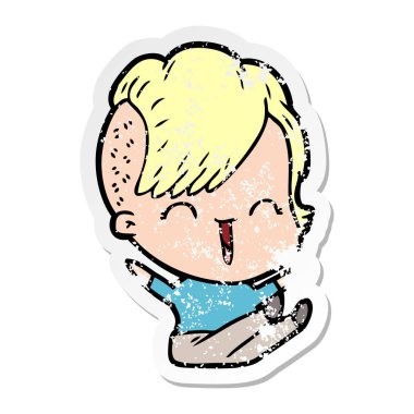 bir karikatür mutlu hippi kız sıkıntılı etiket