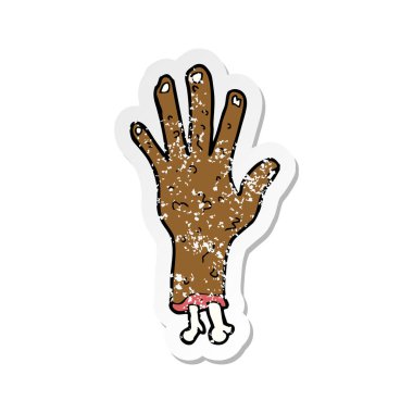 Retro sıkıntılı etiket bir brüt zombi el karikatür