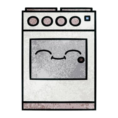 Retro grunge doku karikatür bir mutfak fırın