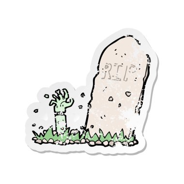 mezardan yükselen bir çizgi film zombi Retro sıkıntılı etiket