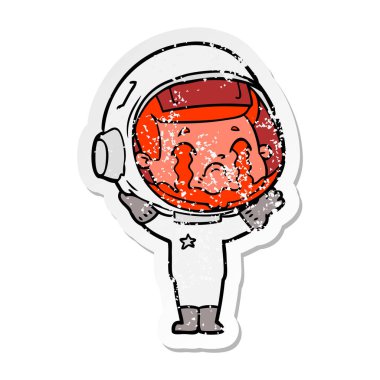 bir çizgi film ağlayan astronotun sıkıntılı etiket