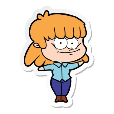 gülümseyen bir çizgi film kız etiketi