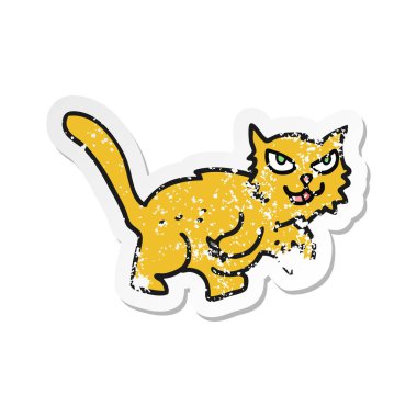 Retro sıkıntılı etiket bir karikatür kedi