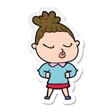 etiket bir çizgi film sakin kadın