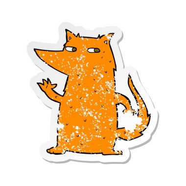 Retro etiket sallayarak bir karikatür Fox sıkıntılı