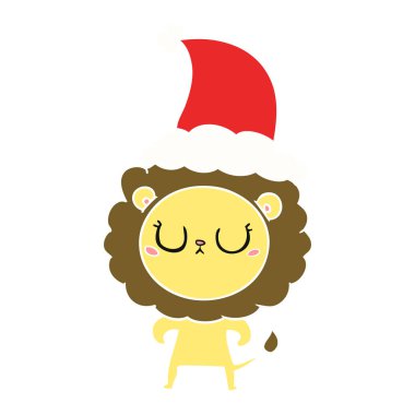 düz renk illüstrasyon santa şapka aslan el çekilmiş