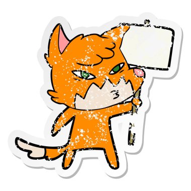 Akıllı karikatür tilki sıkıntılı etiket