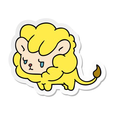 etiket çizgi film illüstrasyon kawaii sevimli aslan yavrusu