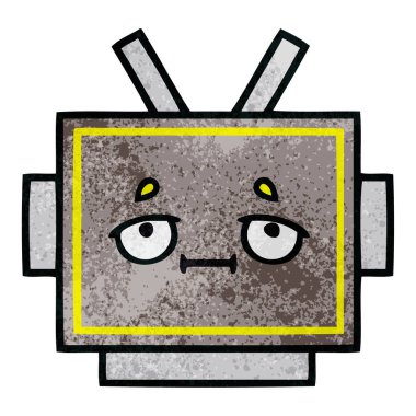 Retro grunge doku karikatür bir robot baş