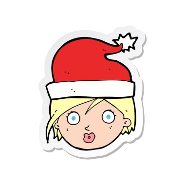 Noel şapka giyen bir çizgi film kadın etiketi