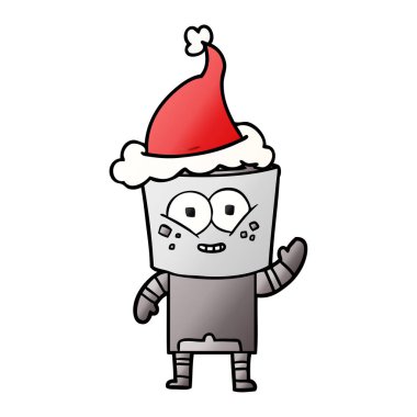 Merhaba Noel Baba şapkası giyen sallayarak bir robot mutlu degrade çizgi film
