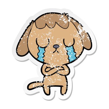 ağlayan bir sevimli çizgi köpek sıkıntılı etiket