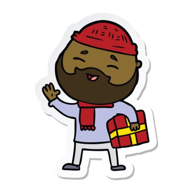 etiket karikatür mutlu bir sakallı adamın