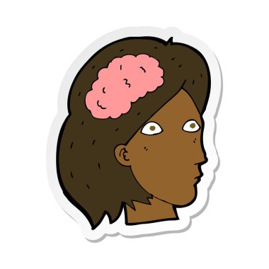 etiket bir çizgi film kadın baş beyin simgesiyle