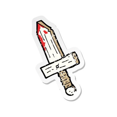 çizgi film tahta bir kılıçtan Retro sıkıntılı etiket