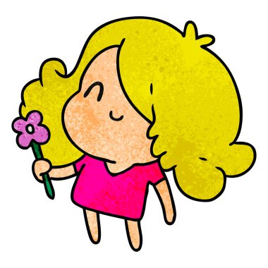 bir şirin kawaii kız dokulu karikatür çizimi