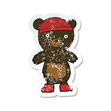 bir çizgi film sevimli siyah ayı Retro sıkıntılı etiket