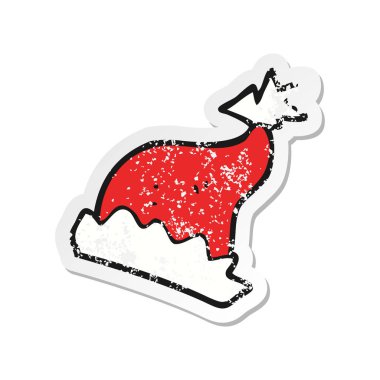 Retro sıkıntılı etiket bir karikatür Noel Baba şapkası