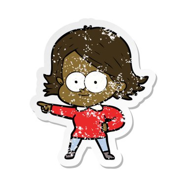 bir mutlu çizgi film kızın sıkıntılı etiket