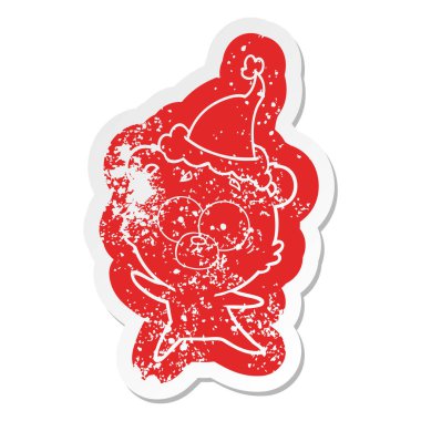 bir giyen Santa şapka endişeli ayı ilginç karikatür sıkıntılı Sticker