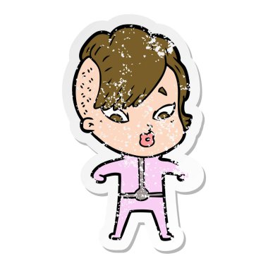 Bilim fictio bir karikatür sürpriz kızın sıkıntılı etiket