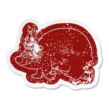 Noel Baba şapkası giyen yürüyen bir kutup ayısı ilginç karikatür sıkıntılı etiket