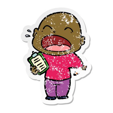 kel adam bağıran bir karikatür sıkıntılı etiket