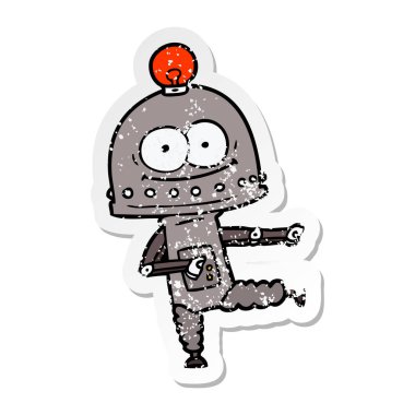 bir mutlu karton robot ampul ile sıkıntılı etiket