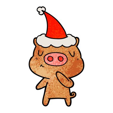 el içerik domuz Noel Baba şapkası giyen bir dokulu çizgi film çekilmiş