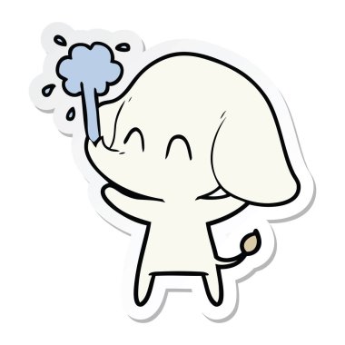 etiket su spouting bir sevimli çizgi fil