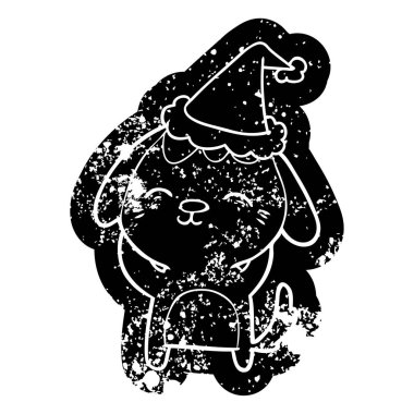 simge Noel Baba şapkası giyen bir köpek mutlu ilginç karikatür sıkıntılı