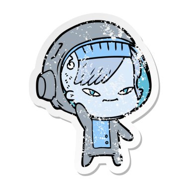 bir çizgi film astronot kadının sıkıntılı etiket